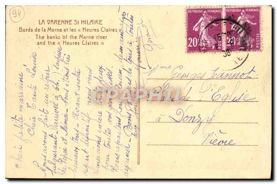 CPA La Varenne St Hilaire Bords De La Marne Et Les Heures Claires  — Rückseite
