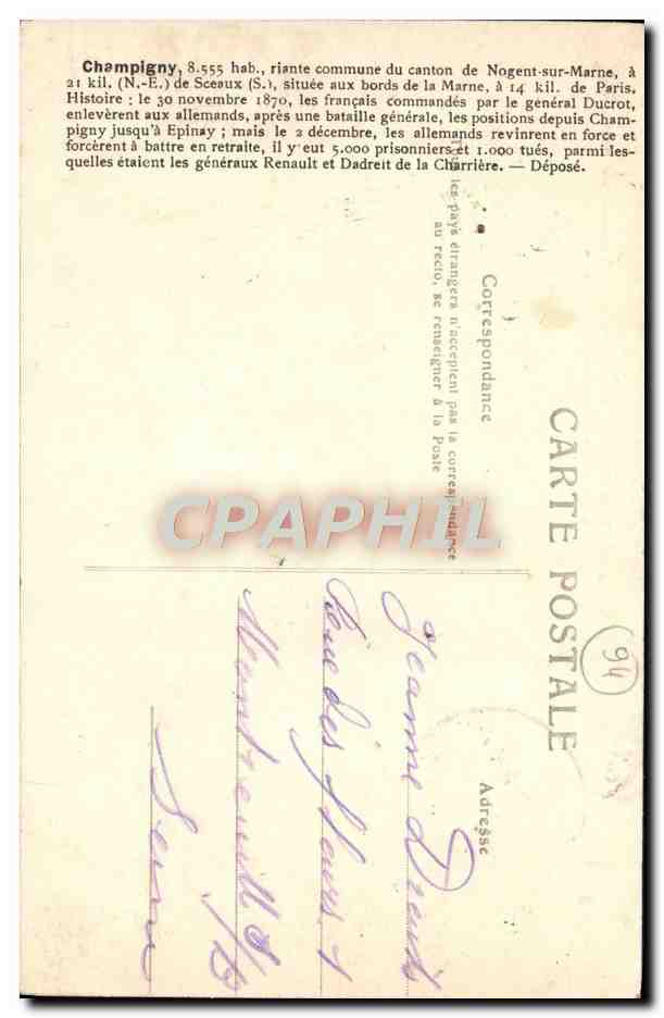 Bataille de Champigny — 30 novembre au 8 décembre 1870 — édition non identifiée — Reverso