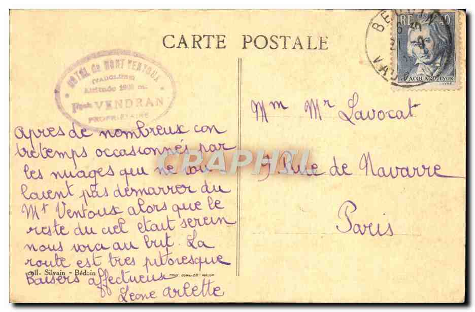 CPA Bedoin Le Mont Ventoux Maison forestiere de Jamet  — Rückseite