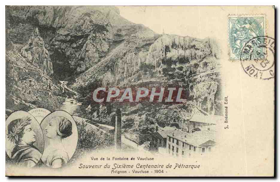 Vue de la Fontaine de Vaucluse — Souvenir du Sixième Centenaire de Pétrarque — S. Brémont Edit.