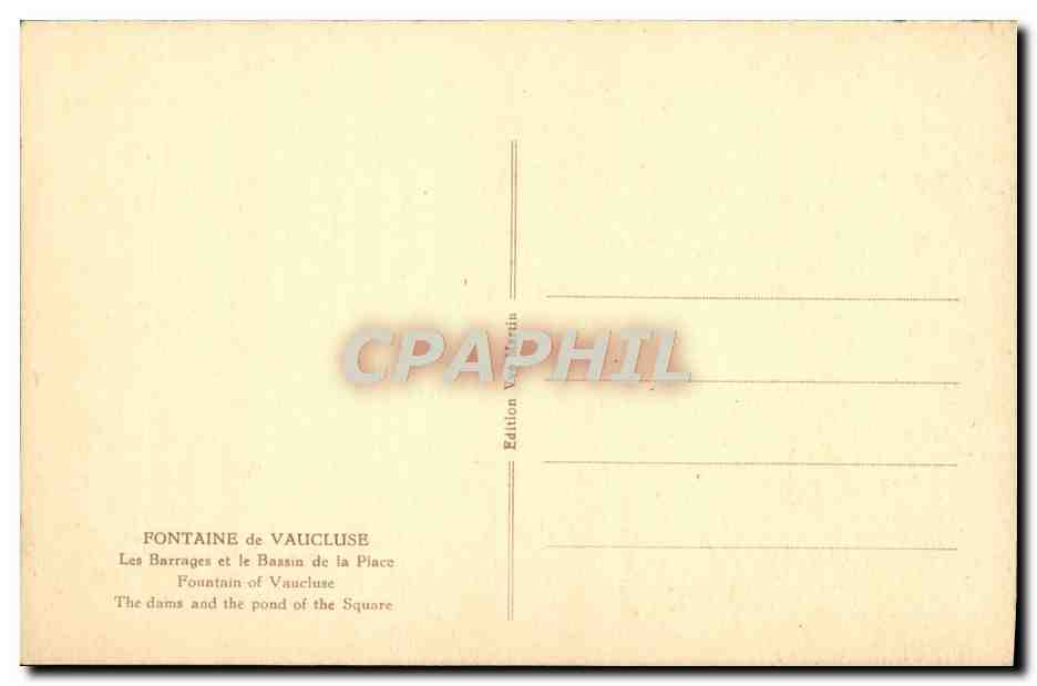 CPA Fontaine de Vaucluse Les barrages et le bassin de la place  — Rückseite