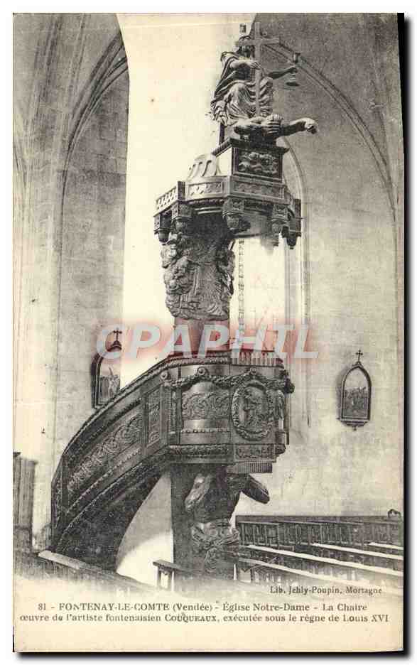 Fontenay-le-Comte (Vendée) - Église Notre-Dame - La Chaire, œuvre de l'artiste fontenaisien Couqueaux, exécutée sous le règne de Louis XVI