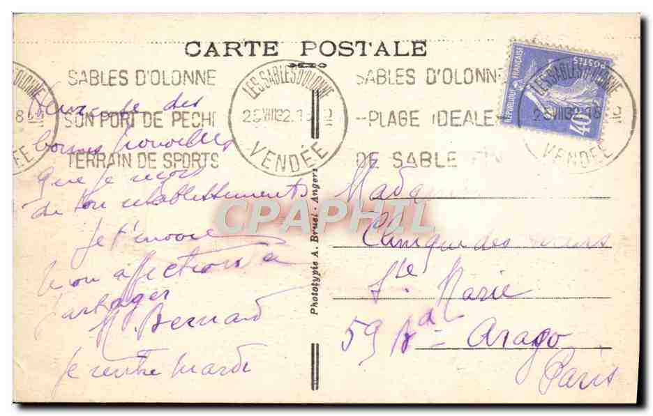 CPA Les Sables D'Olonne La Plage et les Rochers du Phare Rouge — Rückseite