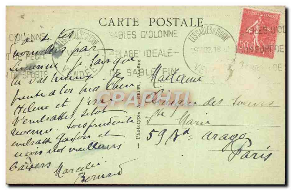 Les Sables-d'Olonne (Vendée) — La Culture physique sur la Plage — Le Jeu de la corde — AB. — Verso