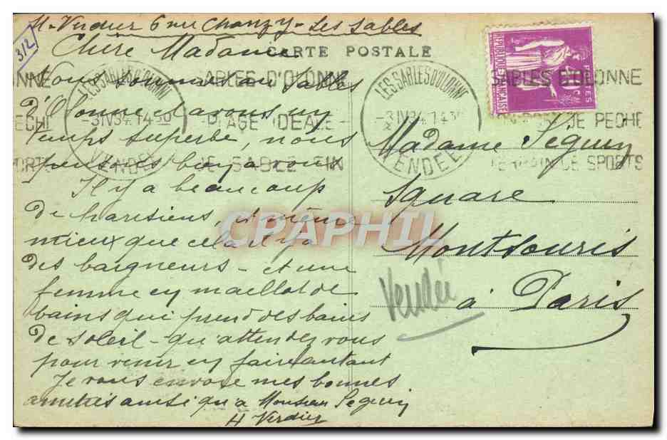 Les Sables d'Olonne — Eingang zum Hafen — Édition des Yvanne-Gol — Rückseite
