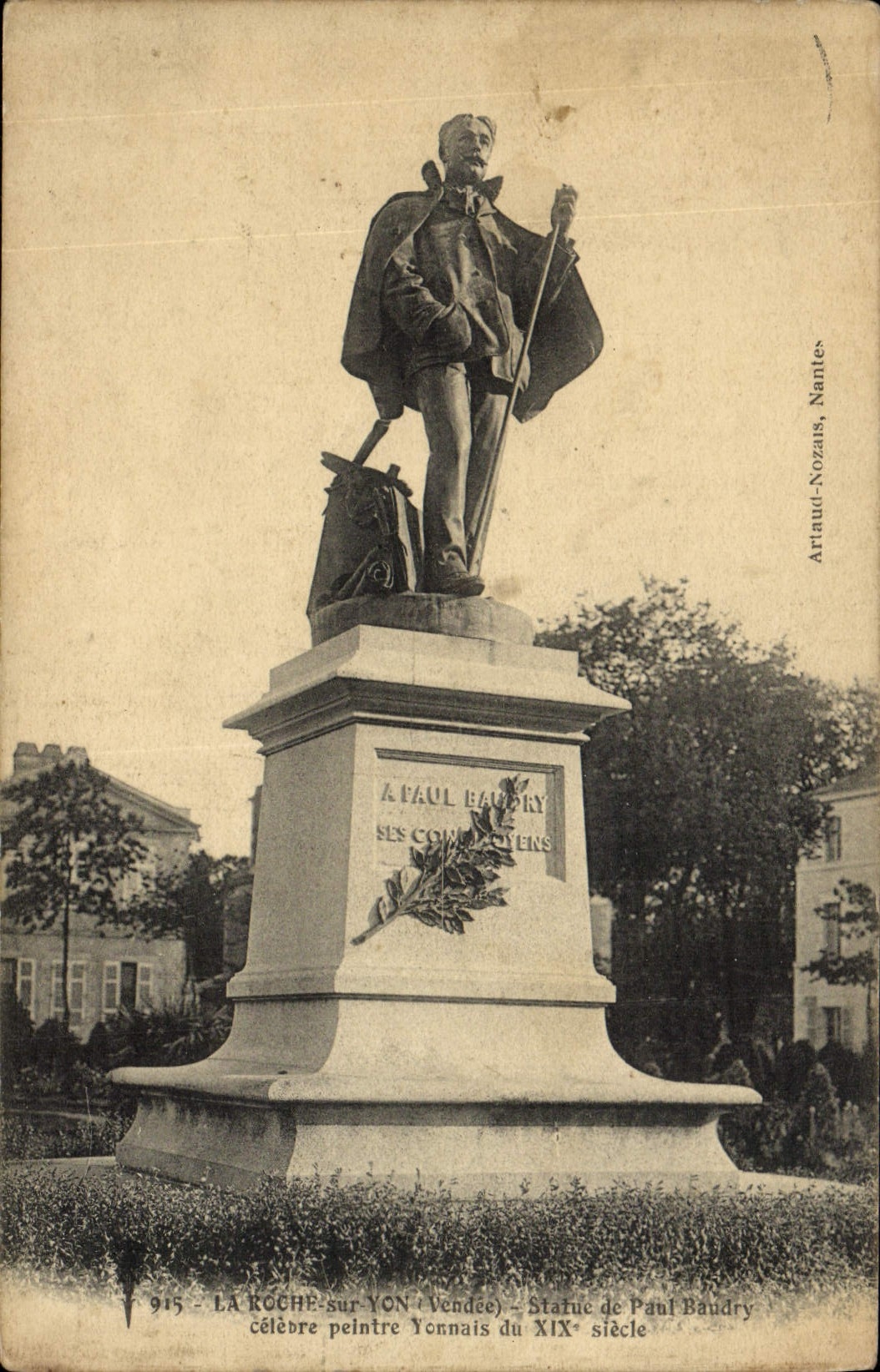 La Roche-sur-Yon (Vendée) — Statue de Paul Baudry, peintre yonnais du XIXe siècle — éditée par Artaud-Nozas, Nantes, n° 915