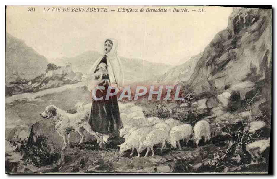CPA La Vie De Bernadette L'Enfance Bernadette a Bartres Moutons chien 