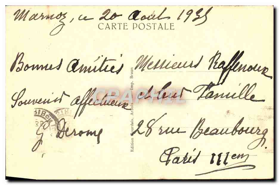 CPA Arbois Route de la Percee Cirque rocheux ou nait la cuisance — Back