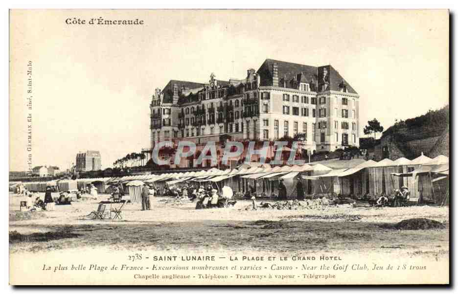 Saint-Lunaire — La plage et le Grand Hôtel — Éditeur Glemmans, n° 2738