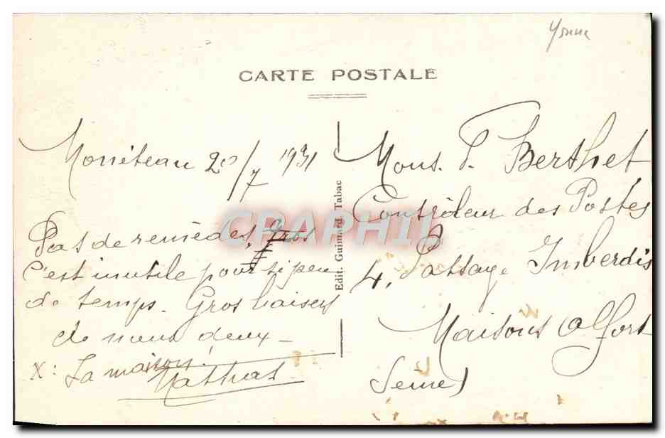 CPA Moneteau Les Bords De l'Yonne — Back