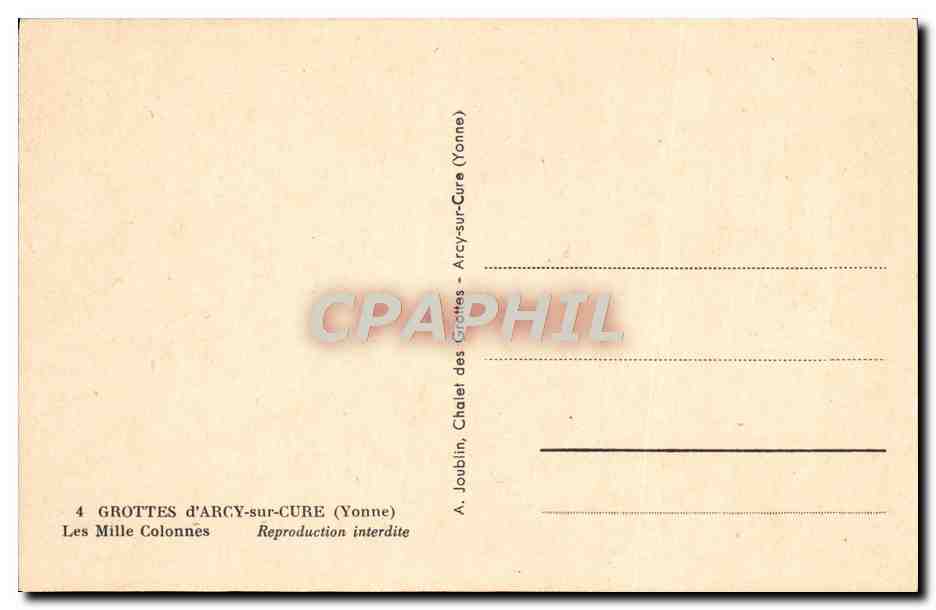 Les Mille Colonnes — Grottes d'Arcy-sur-Cure (Yonne) — A. Joublin — Verso