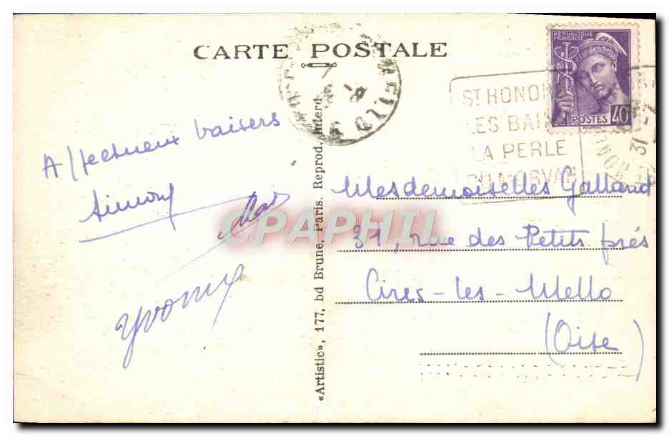 CPA St Honore Les Bains Le Jet d'Eau Du Parc Et l'Etablissement — Rückseite