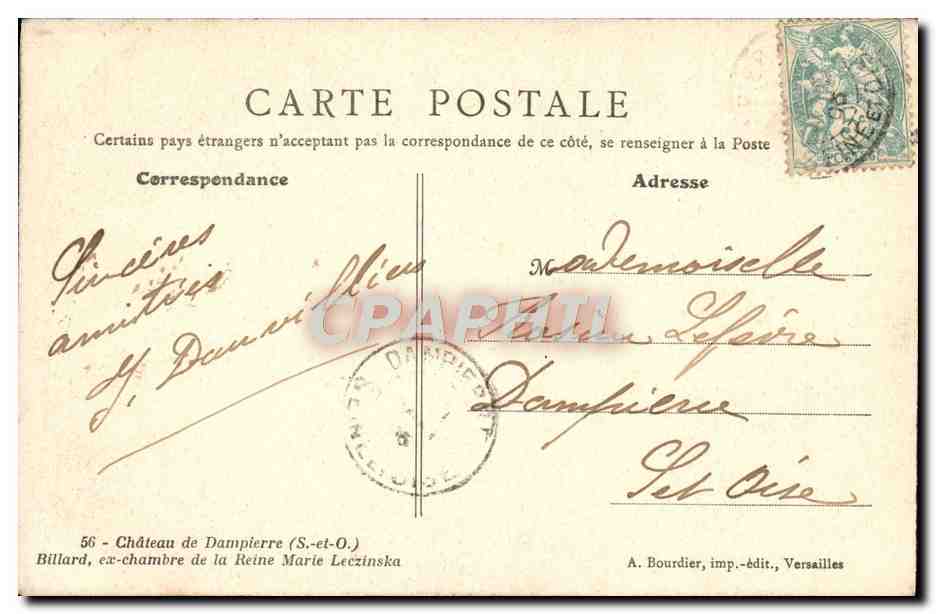 CPA Chateau De Dampierre Billard Ex Chambre De La Reine Marie Leczinska — Back