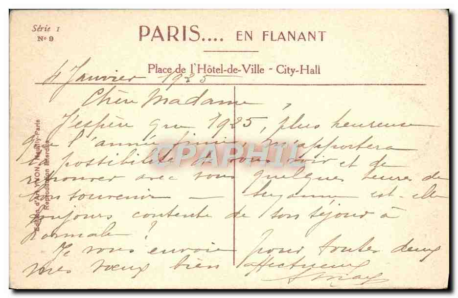 CPA Paris En Flanant Place De l'Hotel De Ville  — Rückseite