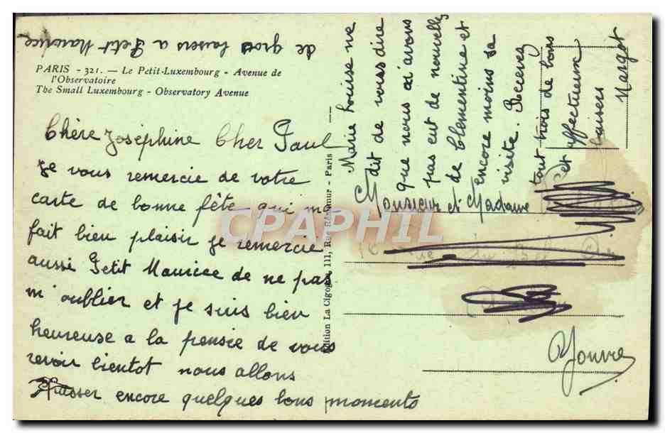 CPA Paris Le Petit Luxembourg Avenue De L'Observatoire — Verso