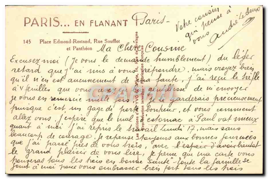 CPA Paris En Flanant Place Edmont Rostand Rue Soufflot En Pantheon — Rückseite