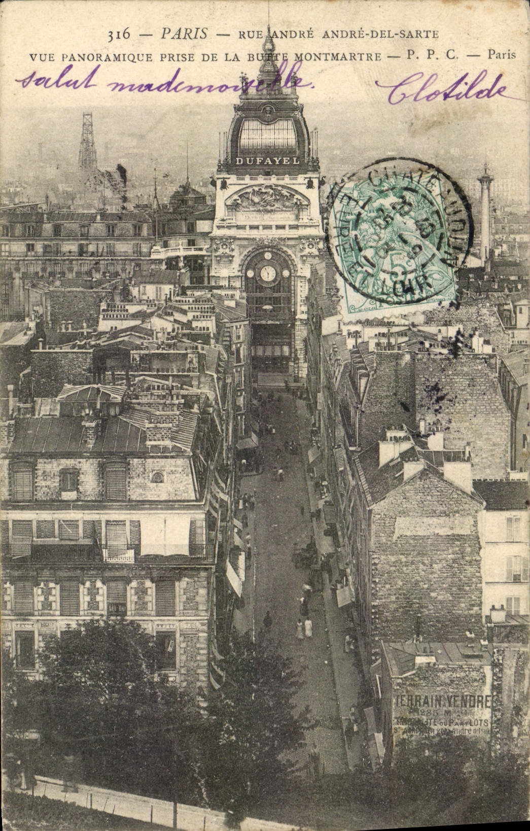 CPA Paris Rue Andre Andre De Sarte Vue Panoramique Prise De La Butte Montmartre Dufayel