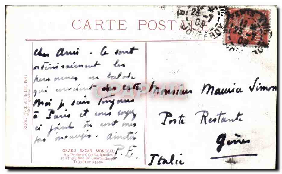 CPA Bazar Mosceau Boulevard Des Batignolles Paris  — Rückseite