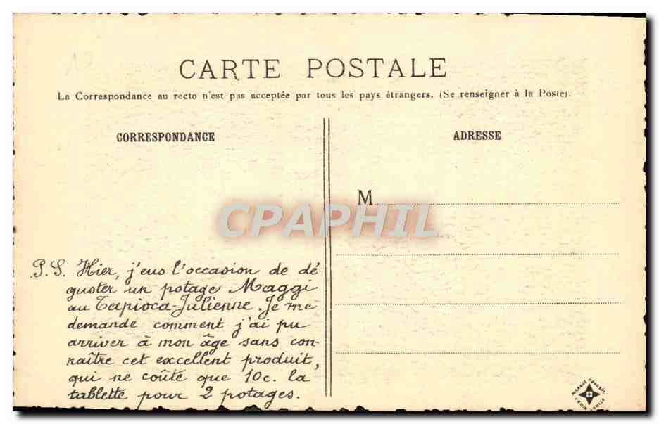 CPA Vieux Paris Cul De Sac Du Boeuf rue St Merry Publicite Maggi — Verso