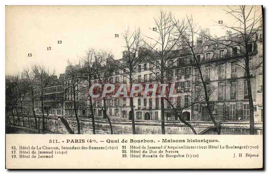 CPA Paris Quai De Bourbon Maisons Historques Hotel de Charron Jassaud Arquinvilliers Duc de Nevers 