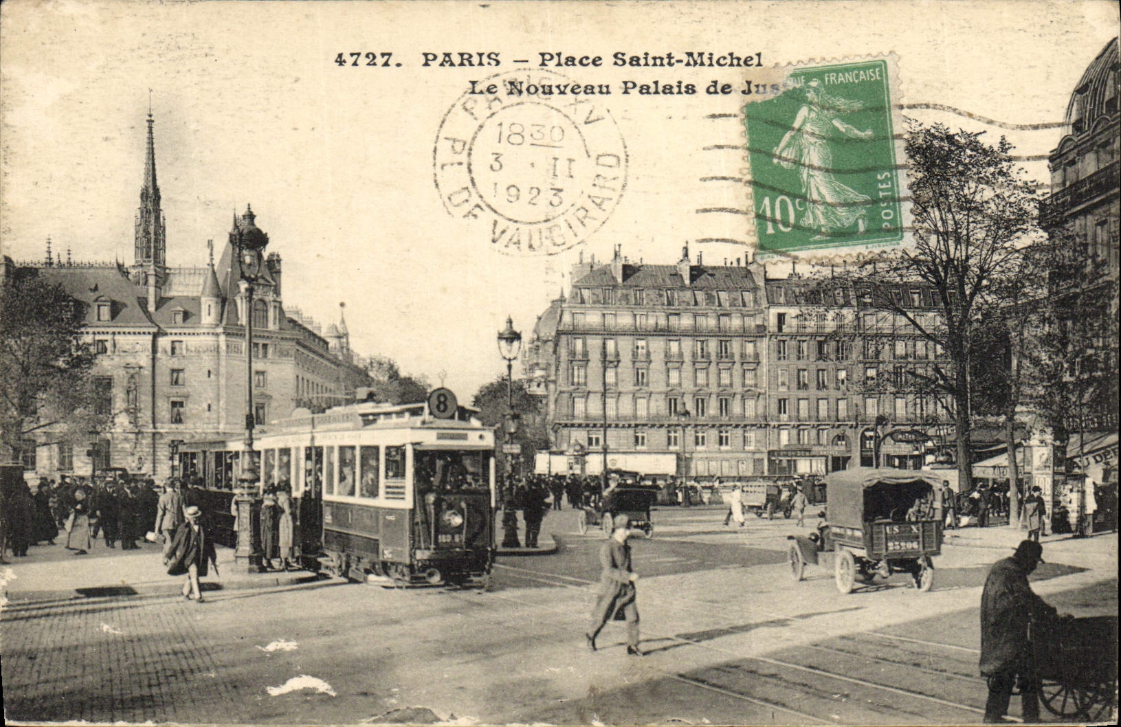 CPA Paris Place Saint Michel Le Nouveau Palais De Justice Tramway