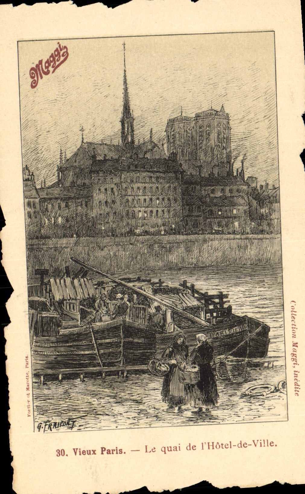 CPA Vieux Paris Le Quai De l'Hotel De Ville Publicite Maggi
