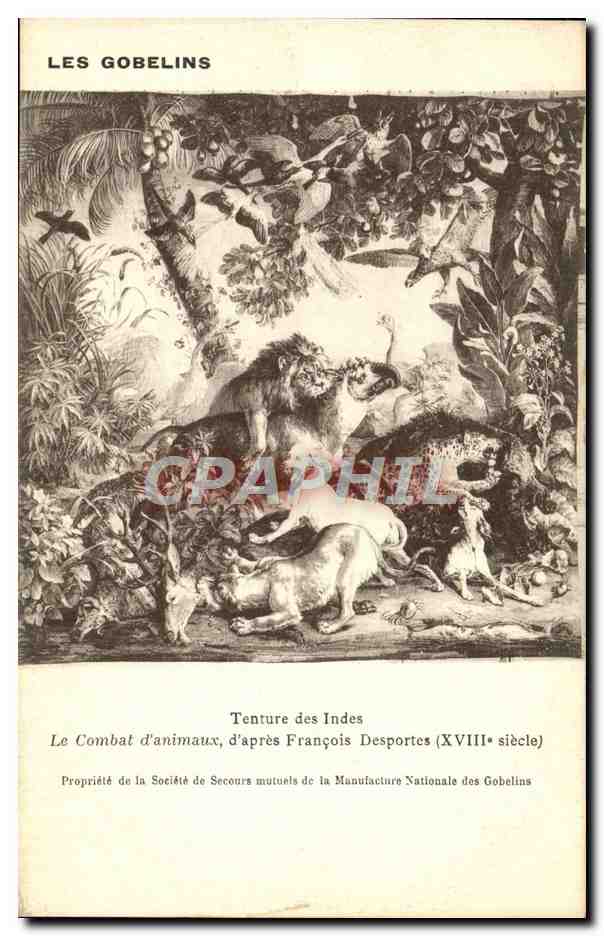 CPA Les Gobelins Tenture Des Indes Le Combet D'Animaux D'Apres Francois Desportes Musee Paris Lion