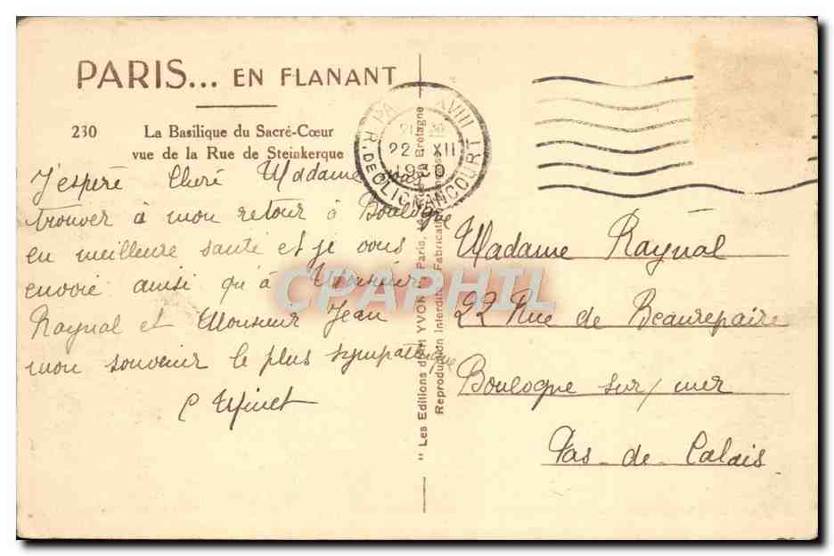 CPA Paris En Flanant La Basilique Du Sacre Coeur Vue La Rue De Steinkerque  — Rückseite