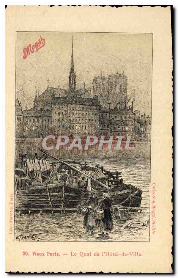 CPA Vieux Paris Le Quai De l'Hotel De Ville Publicite Maggi