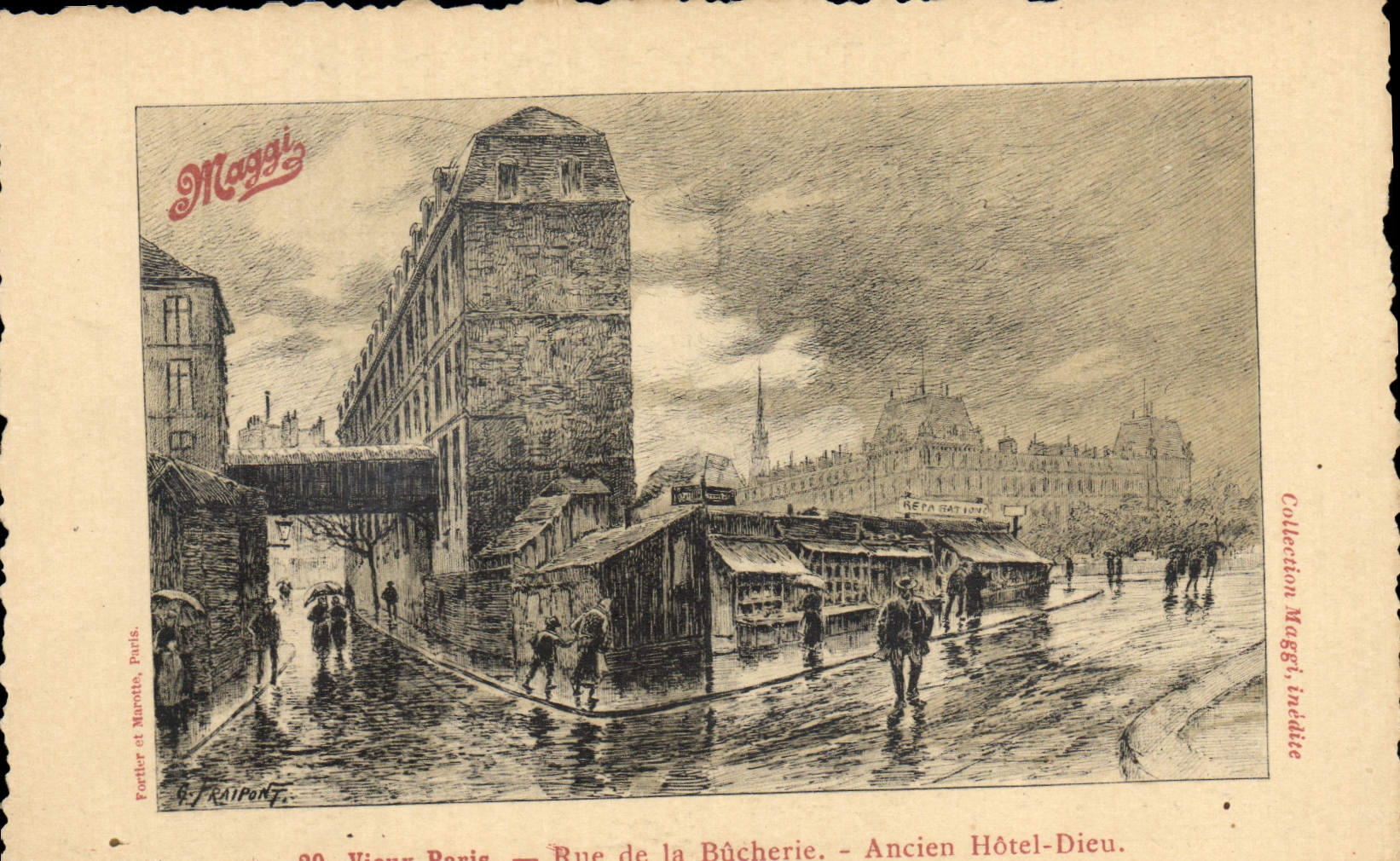 CPA Vieux Paris Rue De la Bucherie Ancien Hotel Dieu Publicite Maggi