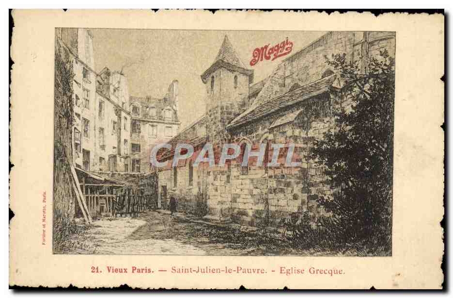 CPA Vieux Paris Saint Julien Le Pauvre Eglise Grecque Publicite Maggi