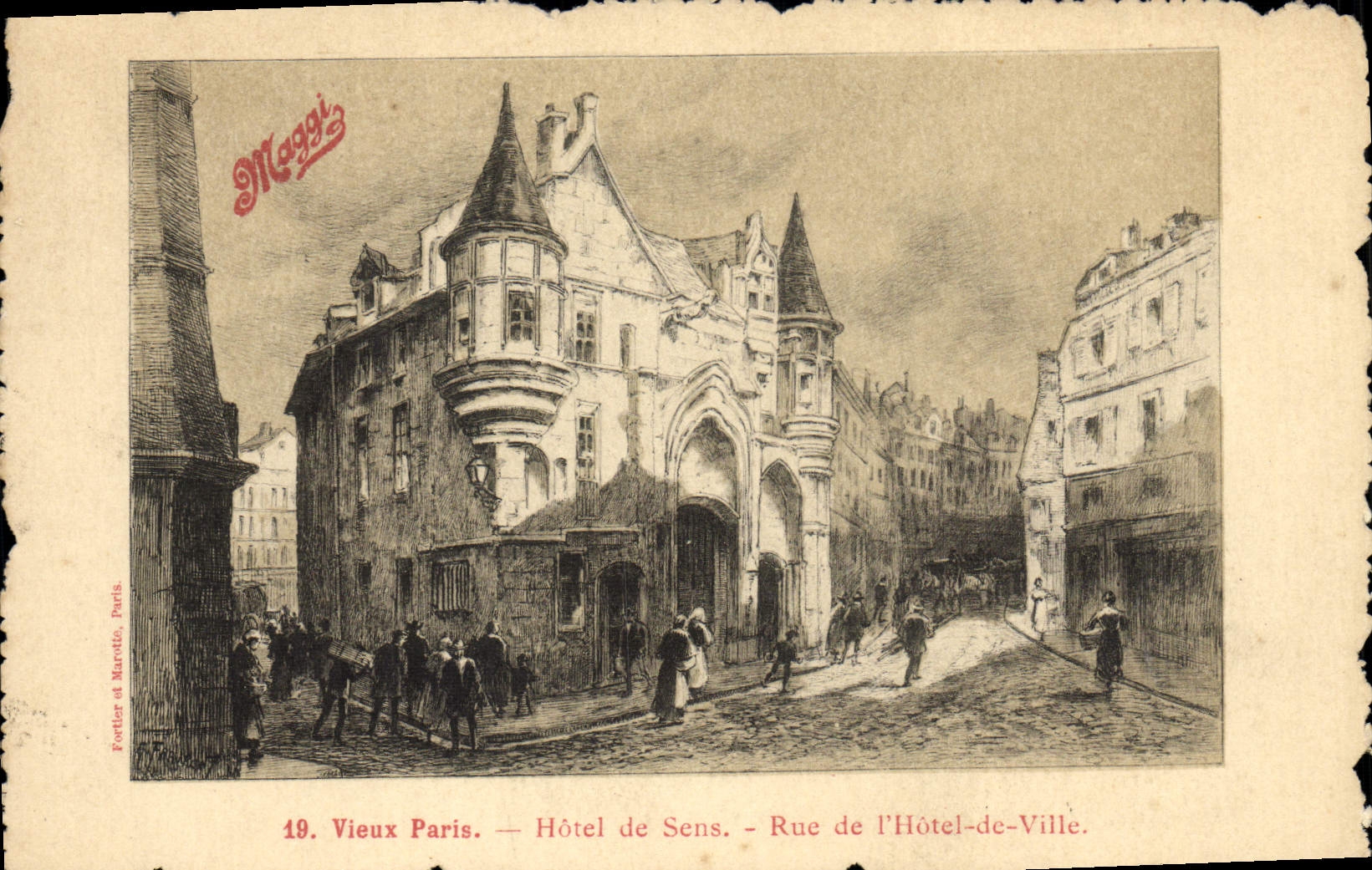 CPA Vieux Paris Hotel De Sens Rue De l'Hotel De Ville Publicite Maggi