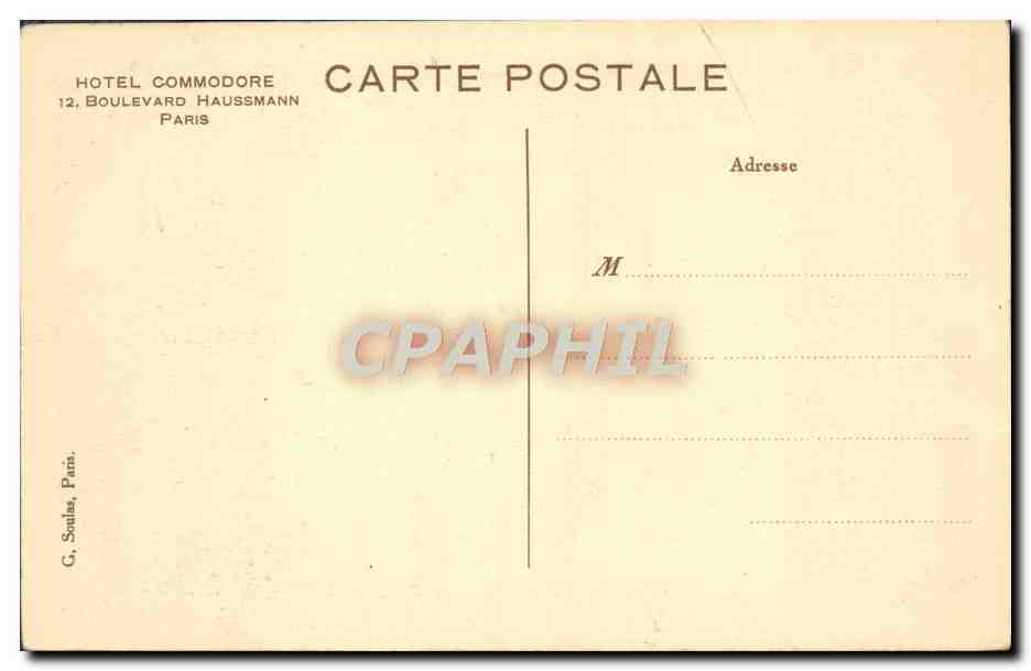 CPA Hotel Commodore Boulevard Haussmann Paris — Rückseite