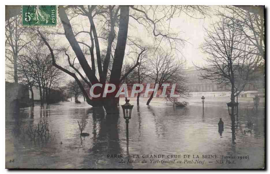 CPA Paris La Grande Crue De La Seine Le Jaridn Du Vert Galant au Pont Neuf 
