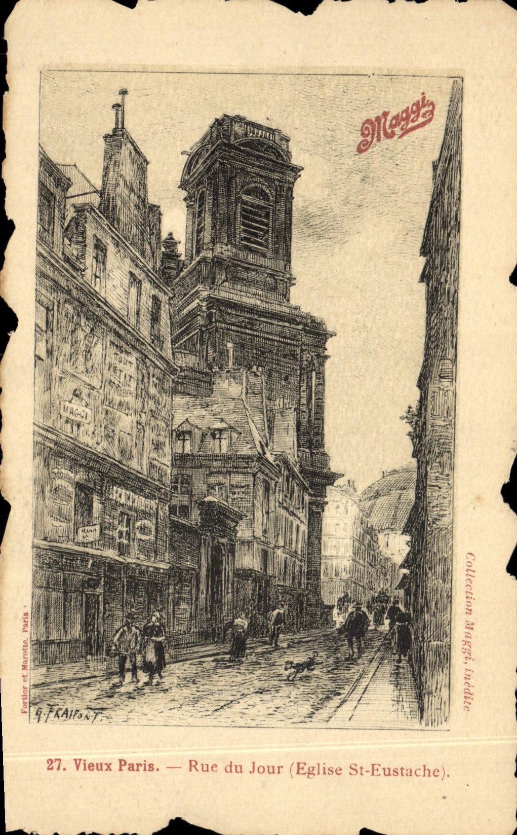 CPA Vieux Paris Rue Du Jour Eglise St Eustache Publicite Maggi