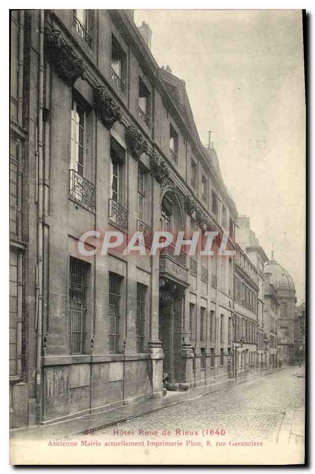 CPA Paris Hotel De Rieux Ancienne Mairie Actuellement Imprimerie Plon Rue Garanciere 