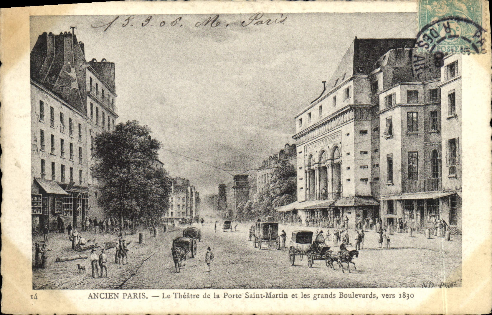 CPA Ancien Paris Le Theatre De La Porte Saint Martin Et Les Grands Boulevard Vers 1830