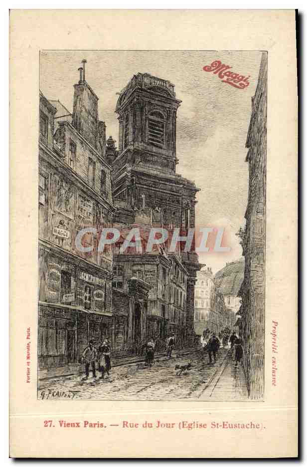 CPA Vieux Paris Rue Du Jour Eglise St Eustache Publicite Maggi