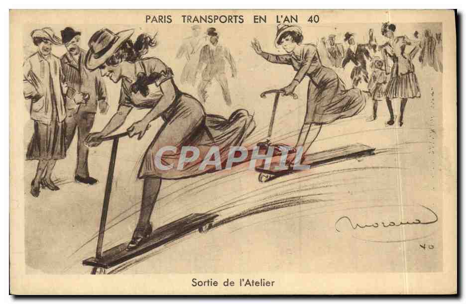 CPA Paris Transports En L'An 40 Sortie De l'Atelier Trottinette