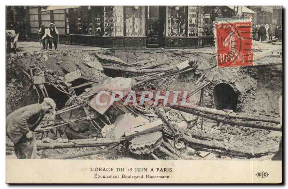 CPA L'Orage Du 15 Juin A Paris Eboulement Boulevard Haussmann