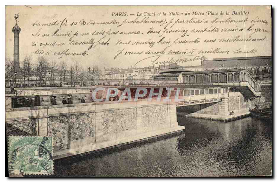 CPA Paris Le Canal Et La Station Du Metro Place de la Bastille 