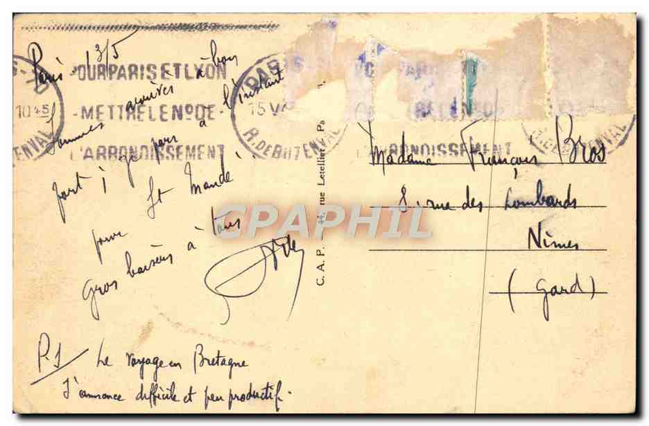 Tarjeta postal antigua París La Estación De Lyon — Reverso