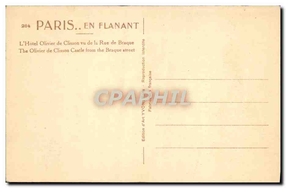 CPA Paris En Flanant L'hotel Olivier De Clisson Vu De La Rue De Braque — Rückseite
