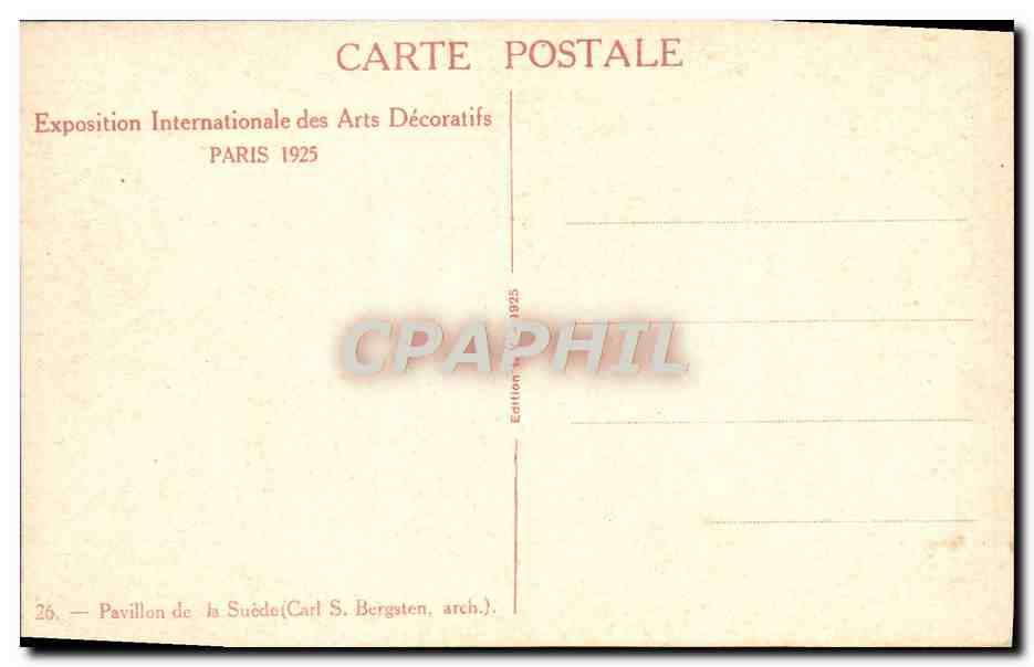 CPA Paris Exposition Internationale Des Arts Decoratifs Pavillon De La Suede — Rückseite