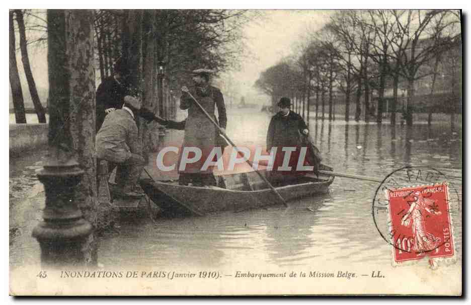 CPA Inondations De Paris Janvier 1910 Embarquement De La Mission Belge