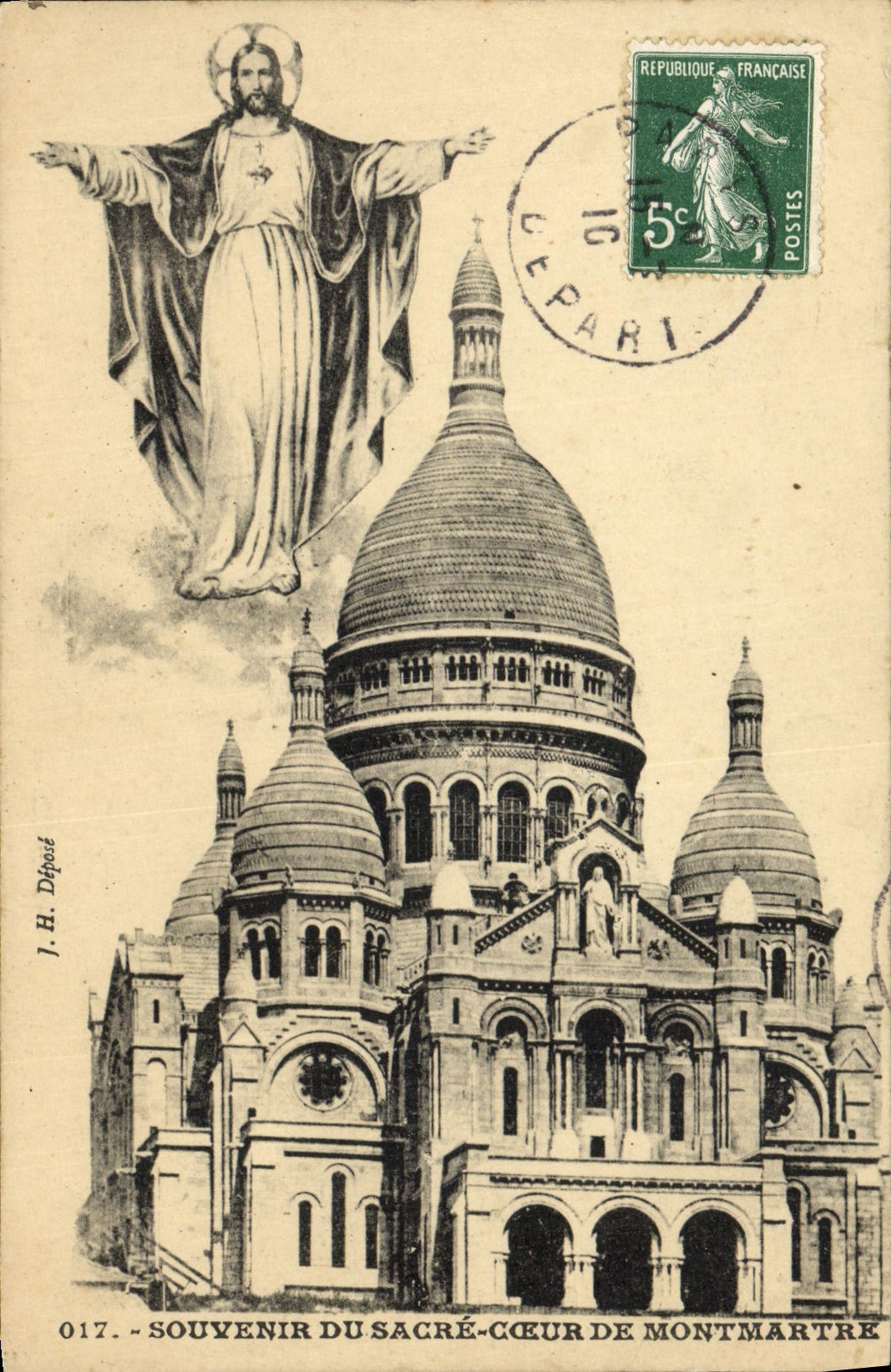 Sacré-Cœur de Montmartre — J.H. Déposé, n° 017 — souvenir