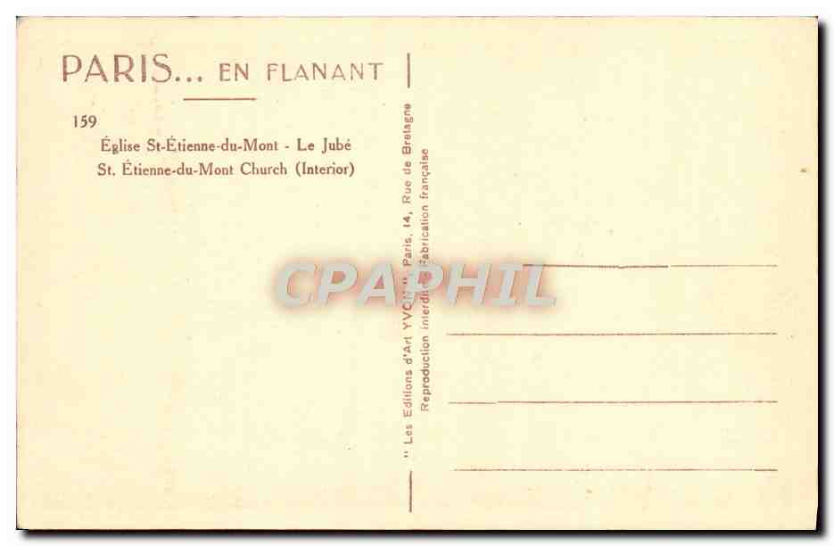 CPA Paris Eglise St Etienne Du Mont Le Jube — Verso