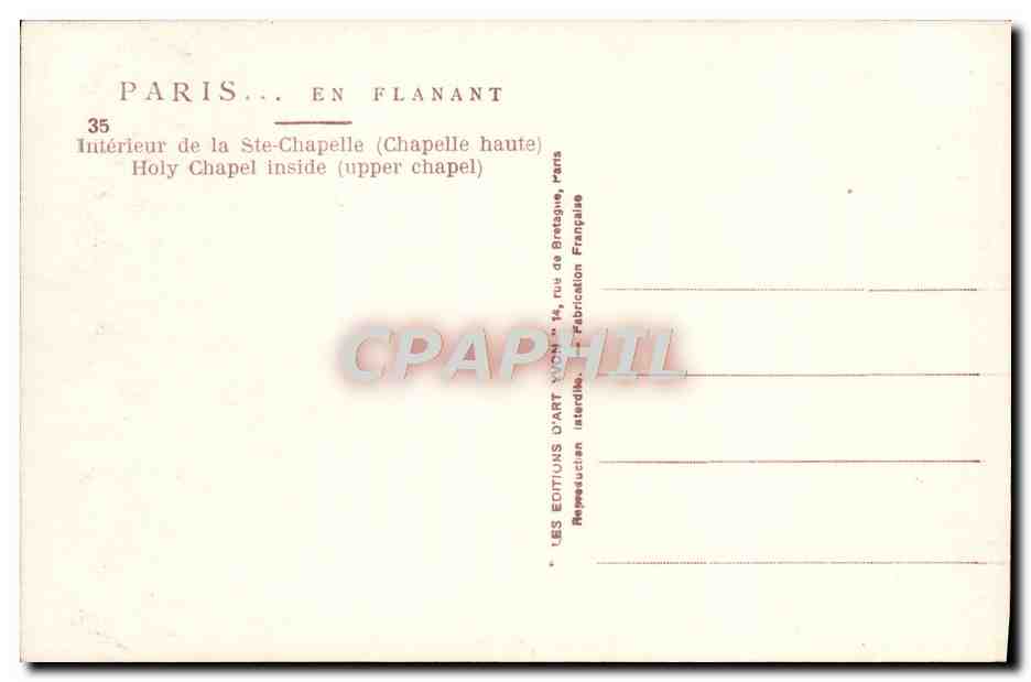 CPA Paris En Flanant interieur De La Ste chapelle  — Verso