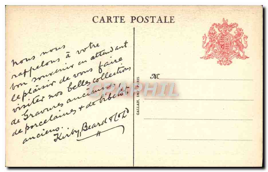 CPA Les Magasins d'Art Ancien Kirby Beard Rue Scribe Paris — Rückseite