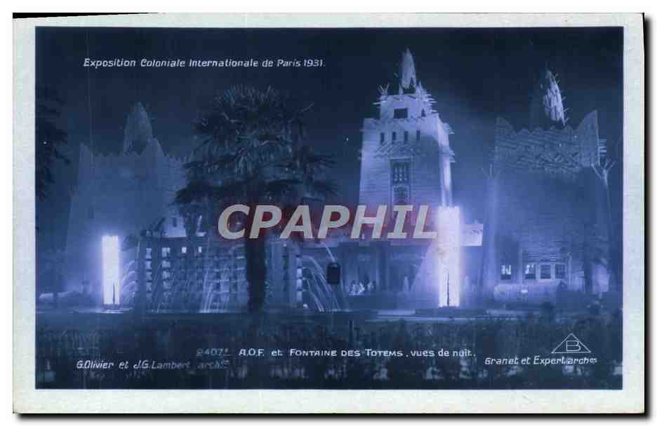 AOF et Fontaine des Totems, vues de nuit — Exposition Coloniale Internationale de Paris 1931 — Branet et Expertarches